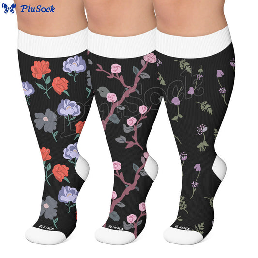 Plusock Plus Size Midnight Floral Compression Socks - image 0