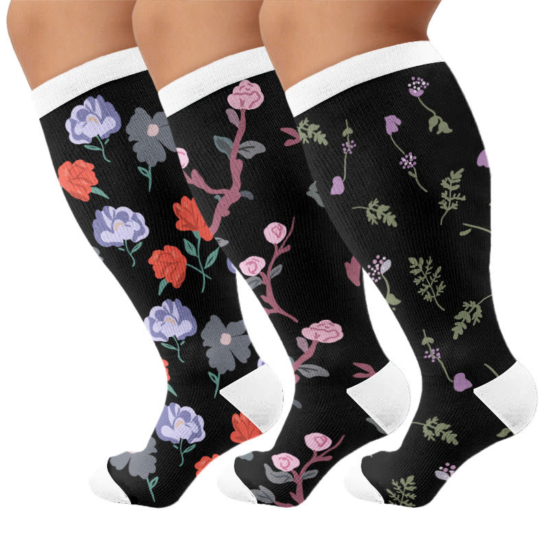 Plusock Plus Size Midnight Floral Compression Socks - Multicolor(3 Pairs) - 4XL - image 1