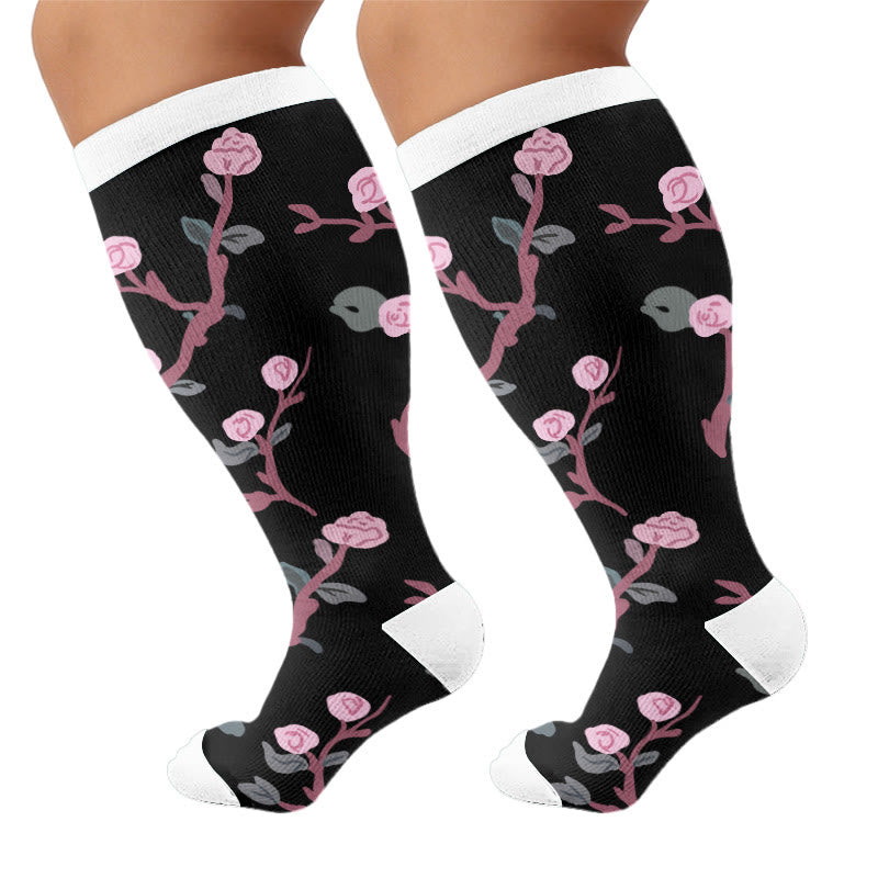 Plusock Plus Size Midnight Floral Compression Socks - Black B(1 Pair) - 4XL - image 7
