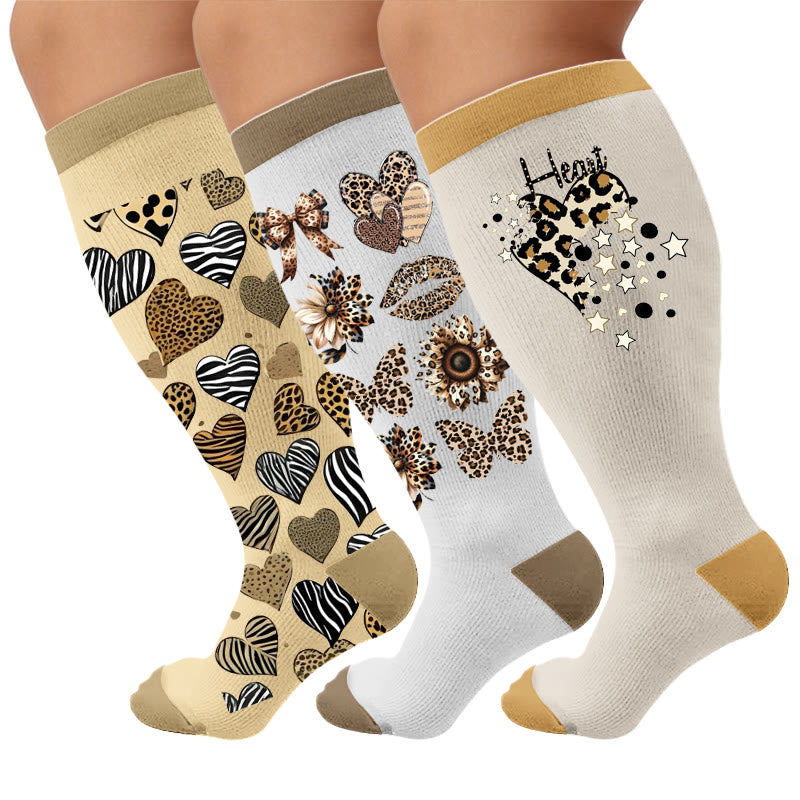 Plusock Plus Size Leopard Print Compression Socks - Multicolor(3 Pairs) - 4XL - image 1