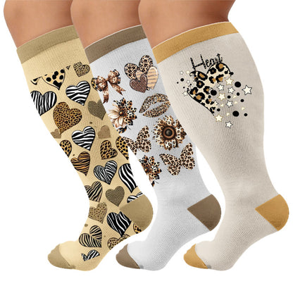 Plusock Plus Size Leopard Print Compression Socks - Multicolor(3 Pairs) - 4XL - image 1