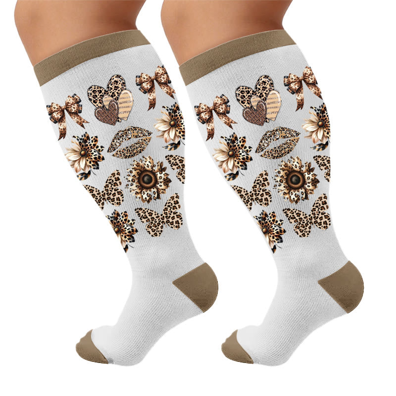 Plusock Plus Size Leopard Print Compression Socks - Retro(1 pair) - 4XL - image 6