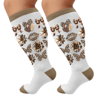 Plusock Plus Size Leopard Print Compression Socks - Retro(1 pair) - 4XL - image 6