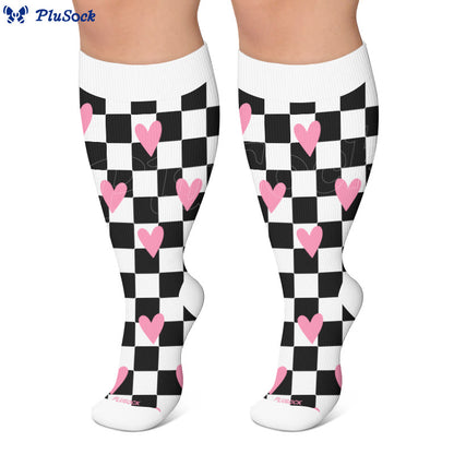 Plusock Plus Size Butterfly Heart Grid Compression Socks - image 2