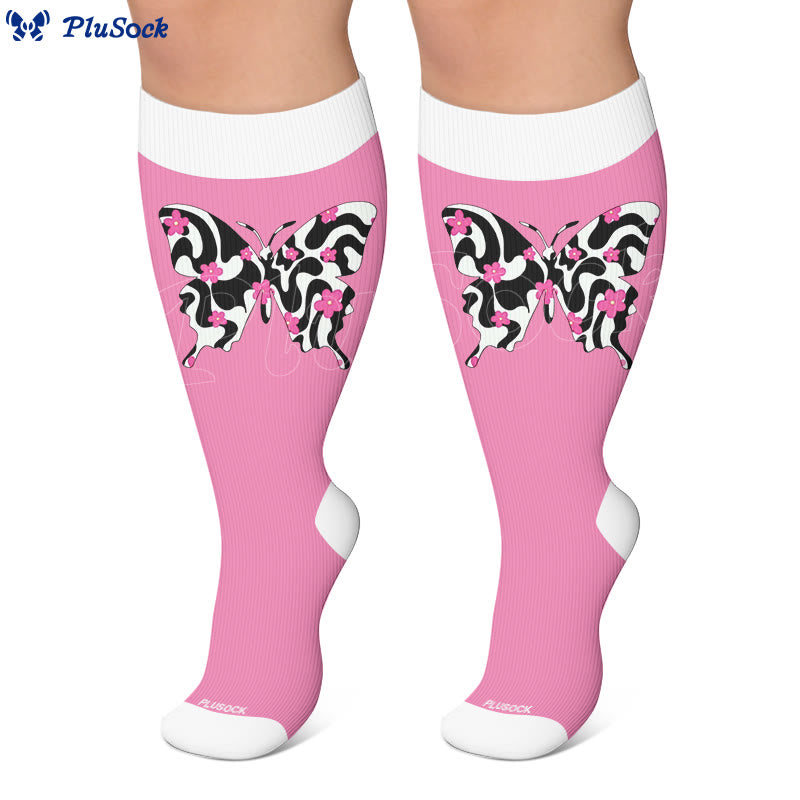 Plusock Plus Size Butterfly Heart Grid Compression Socks - image 4