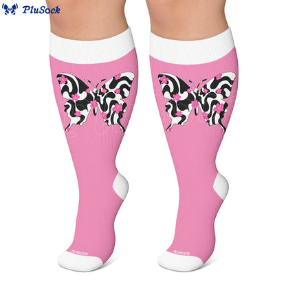 Plusock Plus Size Butterfly Heart Grid Compression Socks - image 4