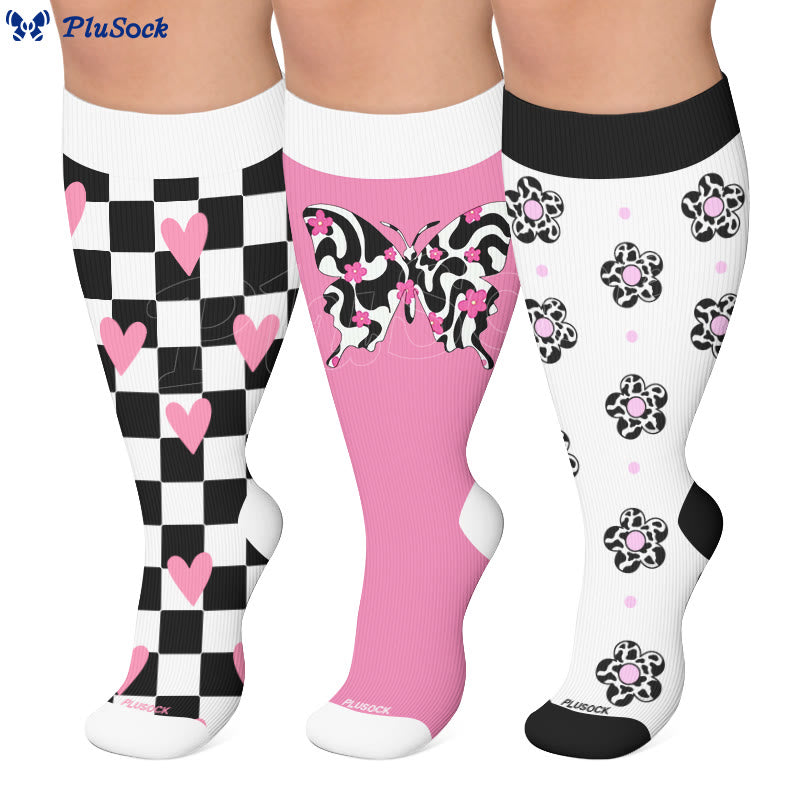 Plusock Plus Size Butterfly Heart Grid Compression Socks - image 0