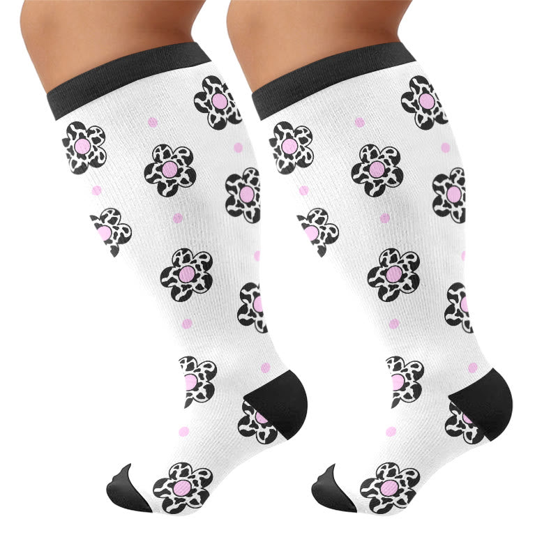 Plusock Plus Size Butterfly Heart Grid Compression Socks - White(1 Pair) - 4XL - image 6