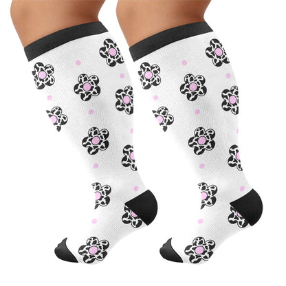 Plusock Plus Size Butterfly Heart Grid Compression Socks - White(1 Pair) - 4XL - image 6