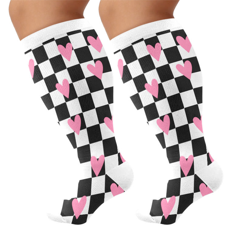Plusock Plus Size Butterfly Heart Grid Compression Socks - Grid(1 Pair) - 4XL - image 5