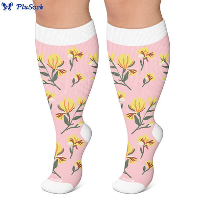 Plusock Plus Size Soft Floral Print Compression Socks - image 3