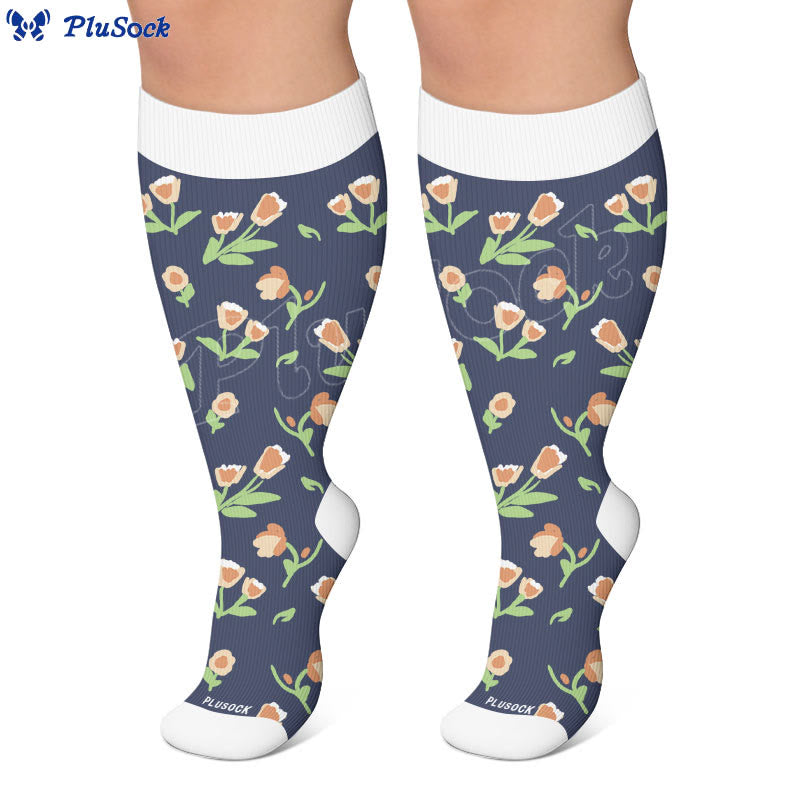 Plusock Plus Size Soft Floral Print Compression Socks - image 2