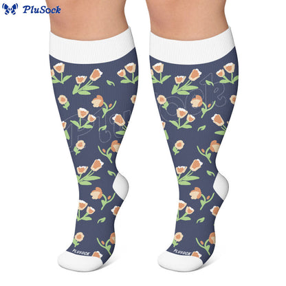 Plusock Plus Size Soft Floral Print Compression Socks - image 2