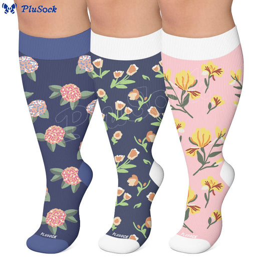 Plusock Plus Size Soft Floral Print Compression Socks - image 0
