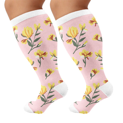 Plusock Plus Size Soft Floral Print Compression Socks - Pink(1 Pair) - 4XL - image 7