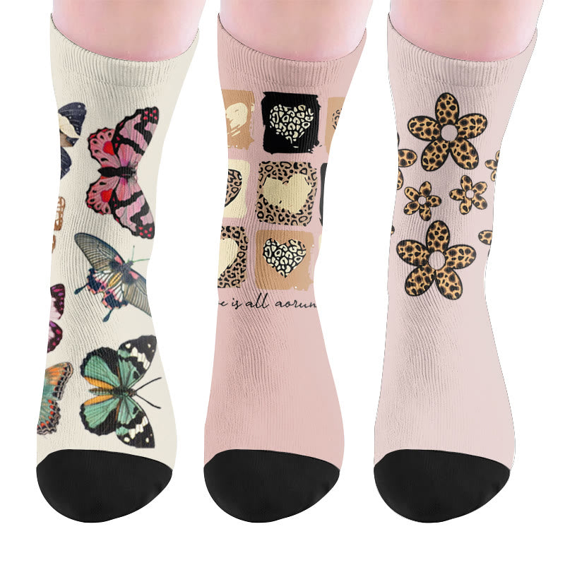 Plusock Butterfly Heart Leopard Print Socks - Multicolor(3 Pairs) - EU37-44(US4-10) - image 10