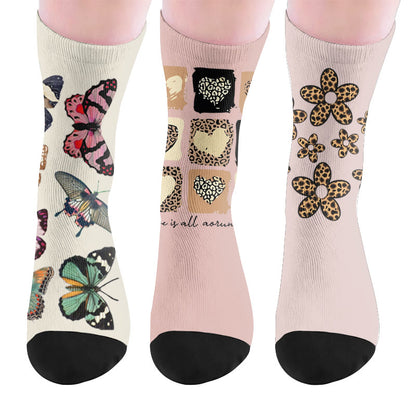 Plusock Butterfly Heart Leopard Print Socks - Multicolor(3 Pairs) - EU37-44(US4-10) - image 10