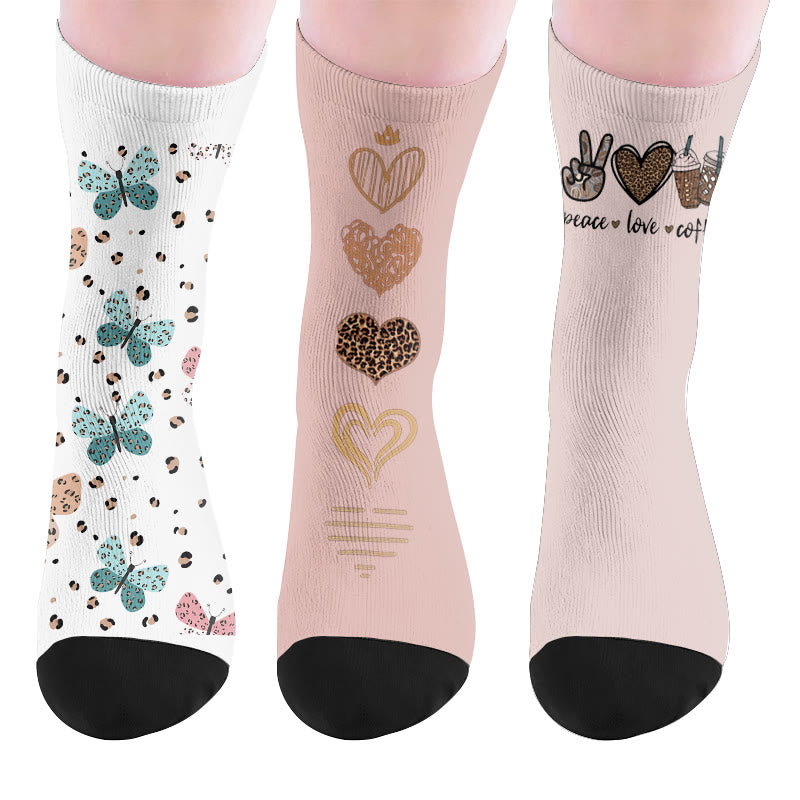 Plusock Butterfly Heart Coffee Socks - Multicolor(3 Pairs) - EU37-44(US4-10) - image 10