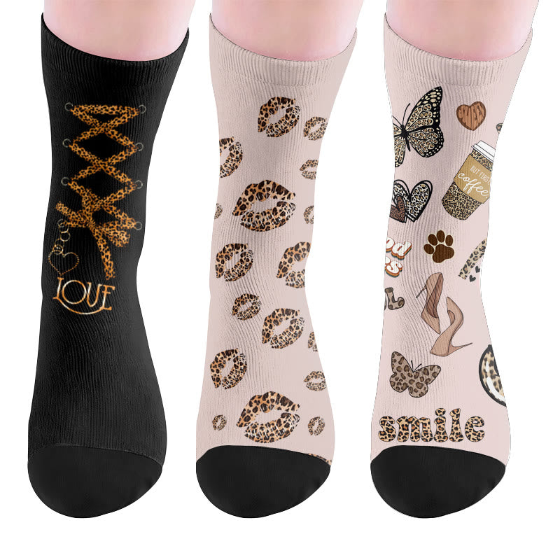 Plusock Leopard Print Lips Socks - Multicolor(3 Pairs) - EU37-44(US4-10) - image 10