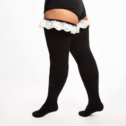 Plusock Plus Size Lace Solid Color Thigh High Socks - image 4