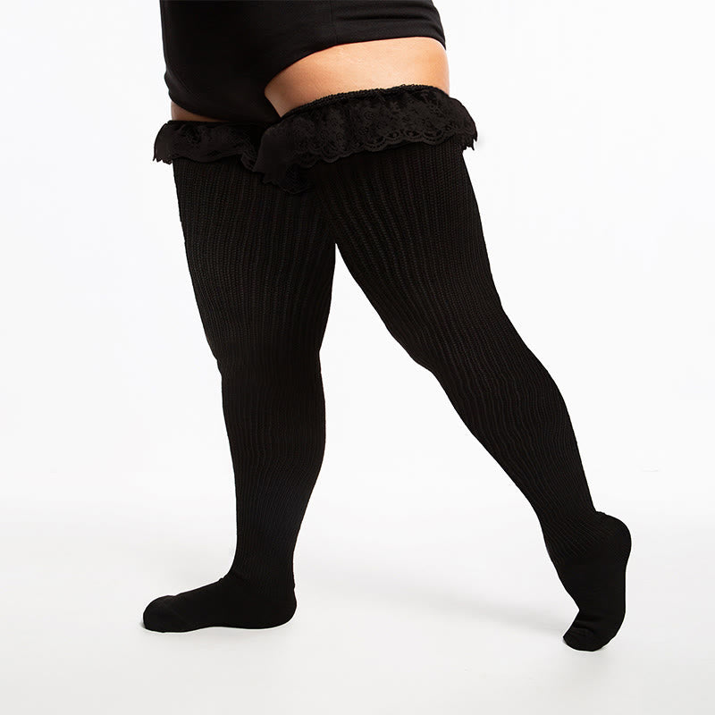 Plusock Plus Size Lace Solid Color Thigh High Socks - image 8