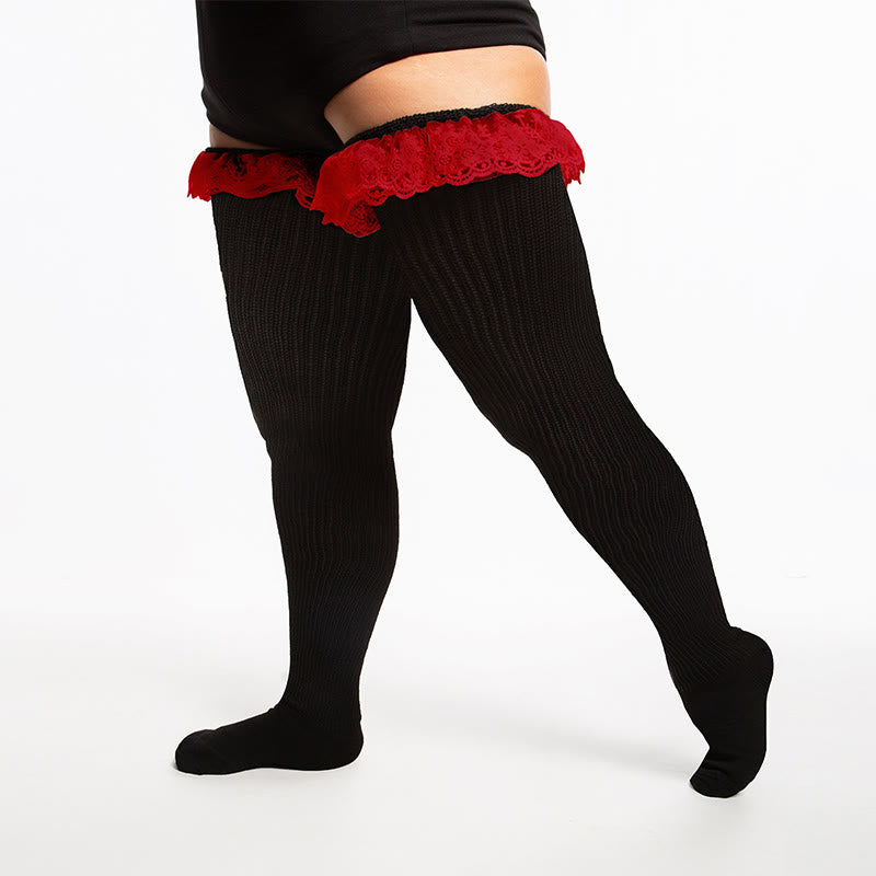 Plusock Plus Size Lace Solid Color Thigh High Socks - image 6