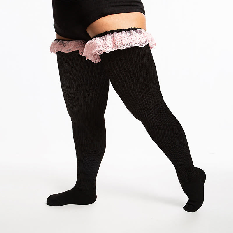 Plusock Plus Size Lace Solid Color Thigh High Socks - image 5