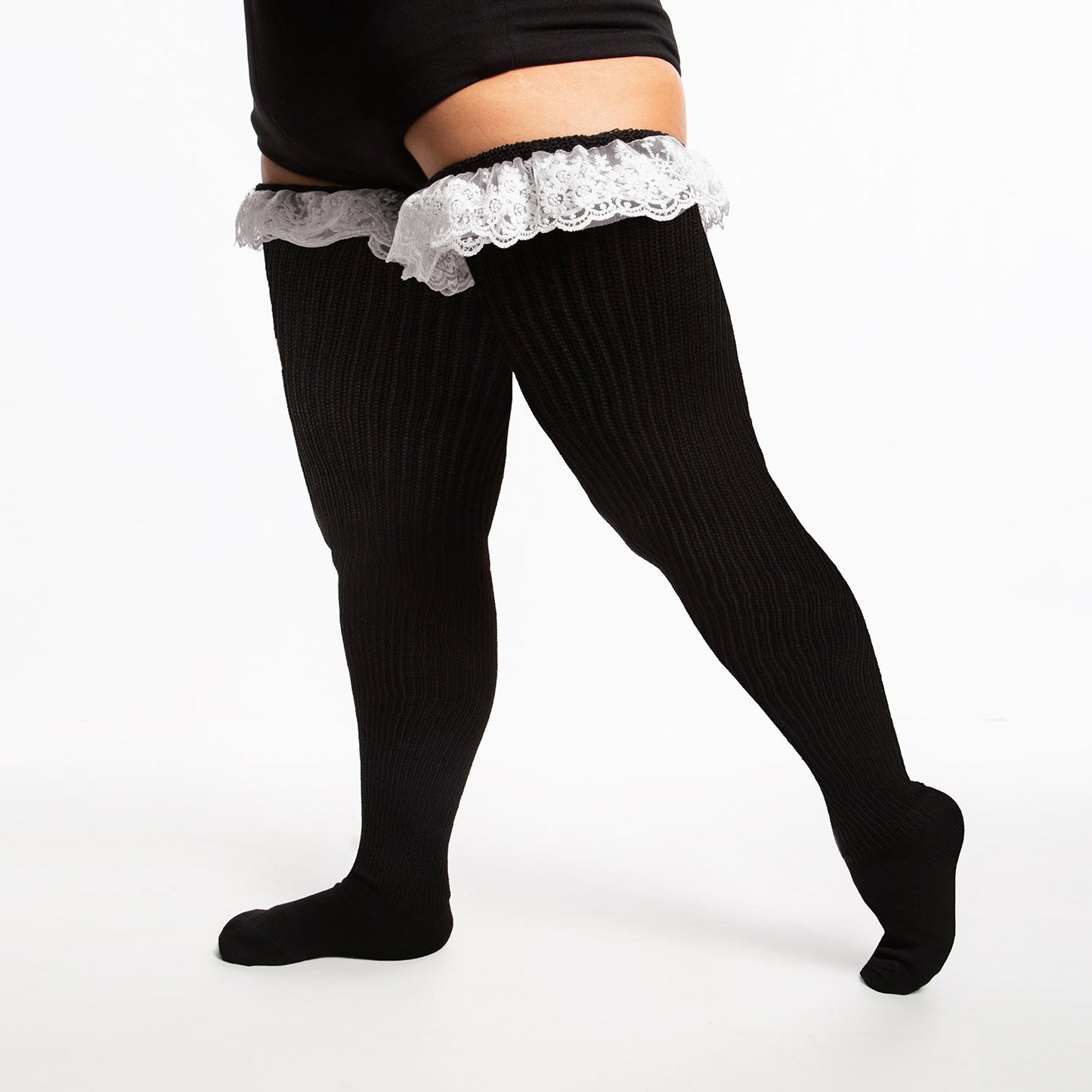 Plusock Plus Size Lace Solid Color Thigh High Socks - image 3