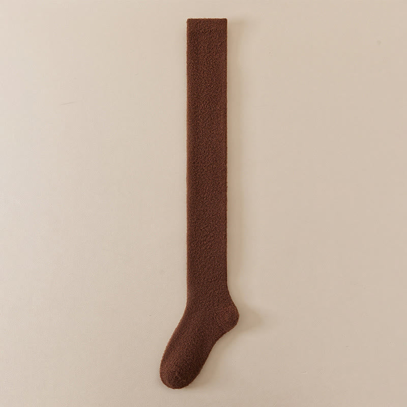 Plusock Plus Size Solid Color Thigh High Socks(2 Pairs) - Brown - EU36-42(US3-8.5) - image 10