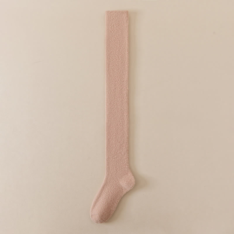 Plusock Plus Size Solid Color Thigh High Socks(2 Pairs) - Khaki - EU36-42(US3-8.5) - image 13
