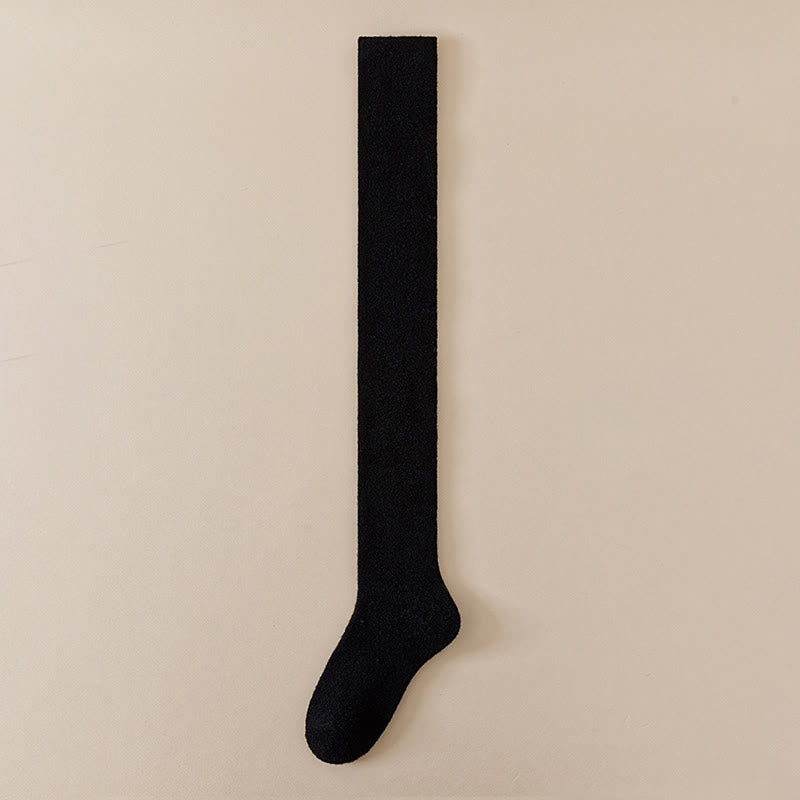 Plusock Plus Size Solid Color Thigh High Socks(2 Pairs) - Black - EU36-42(US3-8.5) - image 14