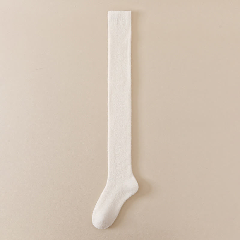 Plusock Plus Size Solid Color Thigh High Socks(2 Pairs) - Beige - EU36-42(US3-8.5) - image 12