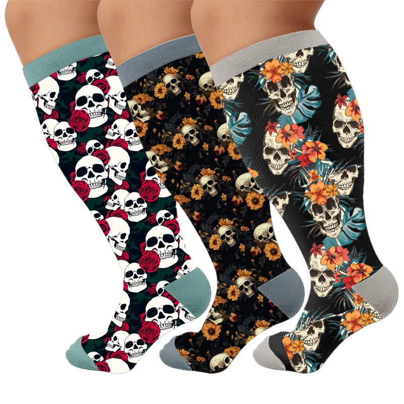 Plusock Plus Size Skull Compression Socks - Multicolor(3 Pairs) - 4XL - image 1