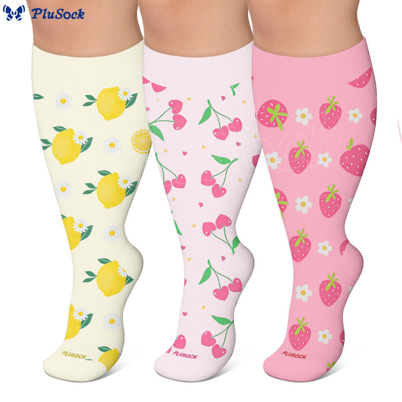 Plusock Plus Size Lemon Cherry Strawberry Compression Socks - image 0