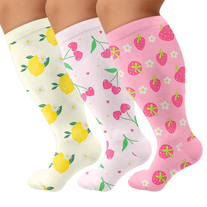 Plusock Plus Size Lemon Cherry Strawberry Compression Socks - Multicolor(3 Pairs) - 4XL - image 1