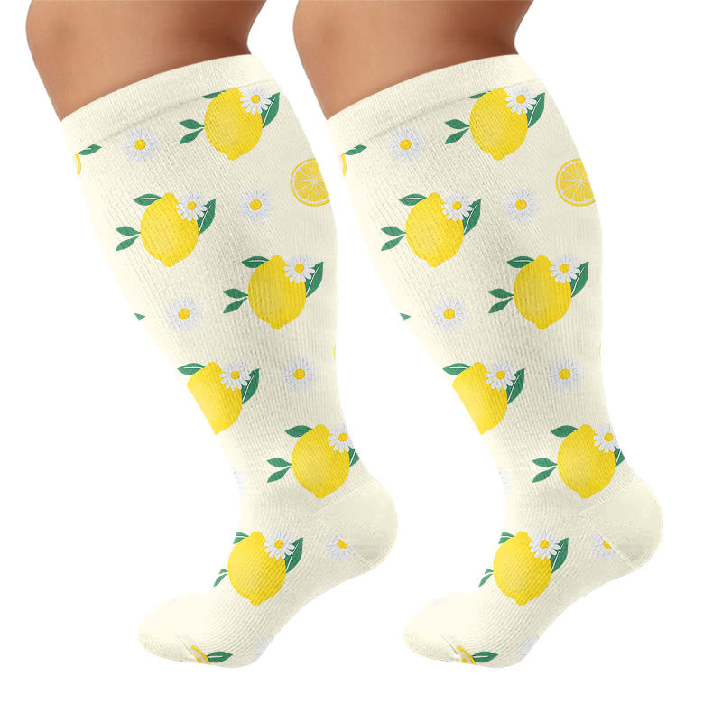 Plusock Plus Size Lemon Cherry Strawberry Compression Socks - Beige(1 Pair) - 4XL - image 6