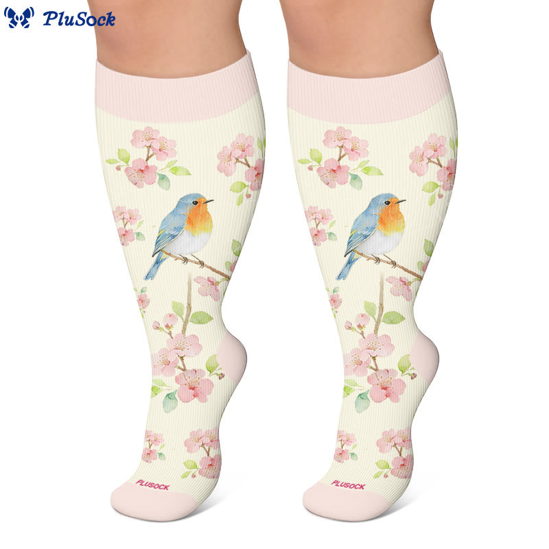 Plusock Plus Size Floral Bird Compression Socks - image 3