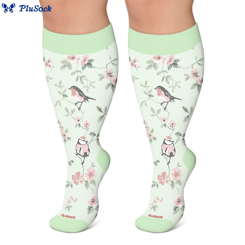 Plusock Plus Size Floral Bird Compression Socks - image 2