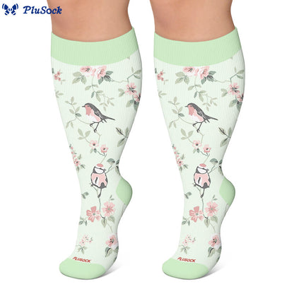 Plusock Plus Size Floral Bird Compression Socks - image 2