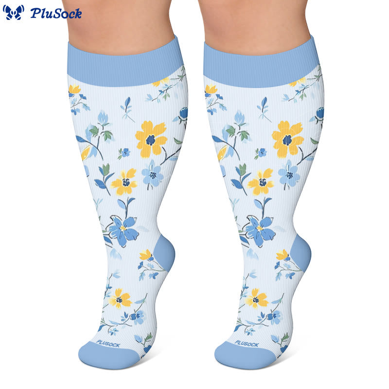 Plusock Plus Size Floral Bird Compression Socks - image 4