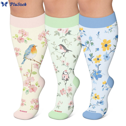 Plusock Plus Size Floral Bird Compression Socks - image 0