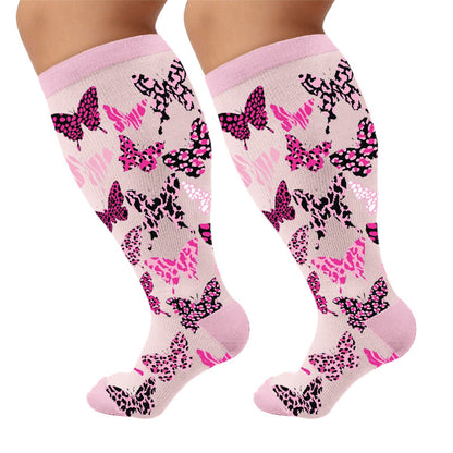 Plusock Plus Size Animal Print Compression Socks - Leopard Print Butterfly(1 Pair) - 4XL - image 6