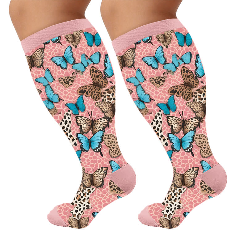 Plusock Plus Size Animal Print Compression Socks - Blue Butterfly(1 Pair) - 4XL - image 5