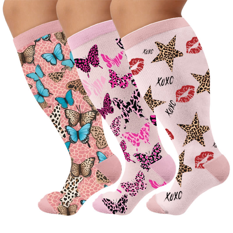Plusock Plus Size Animal Print Compression Socks - Multicolor(3 Pairs) - 4XL - image 1