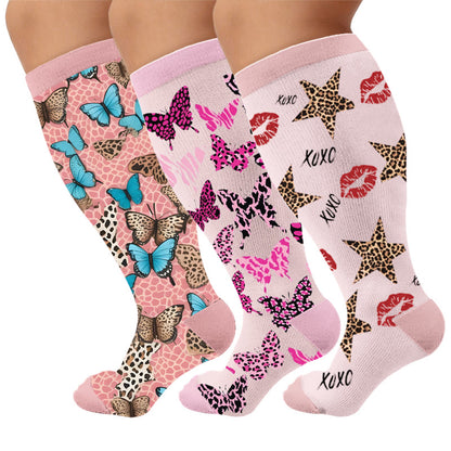 Plusock Plus Size Animal Print Compression Socks - Multicolor(3 Pairs) - 4XL - image 1