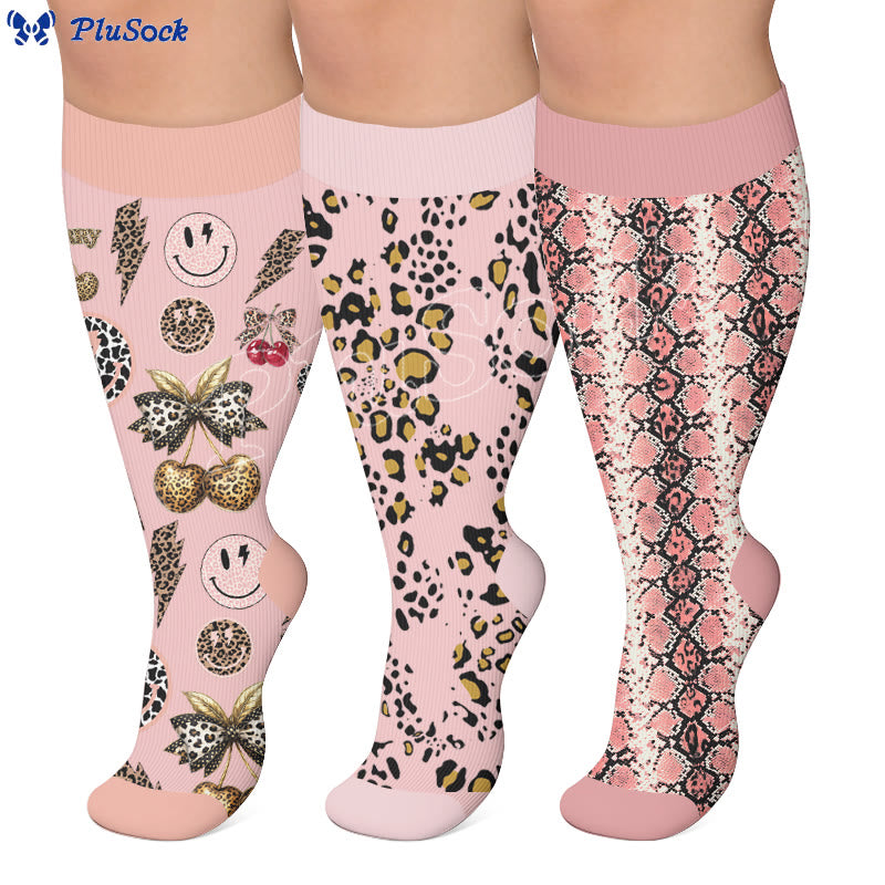 Plusock Plus Size Snake Leopard Print Compression Socks - image 0