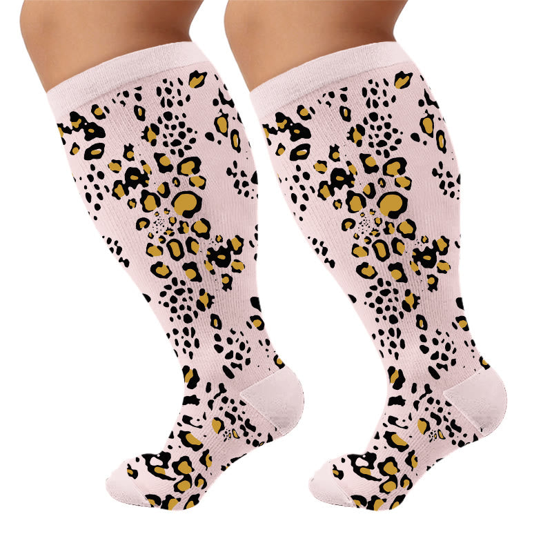 Plusock Plus Size Snake Leopard Print Compression Socks - Leopard(1 Pair) - 4XL - image 6