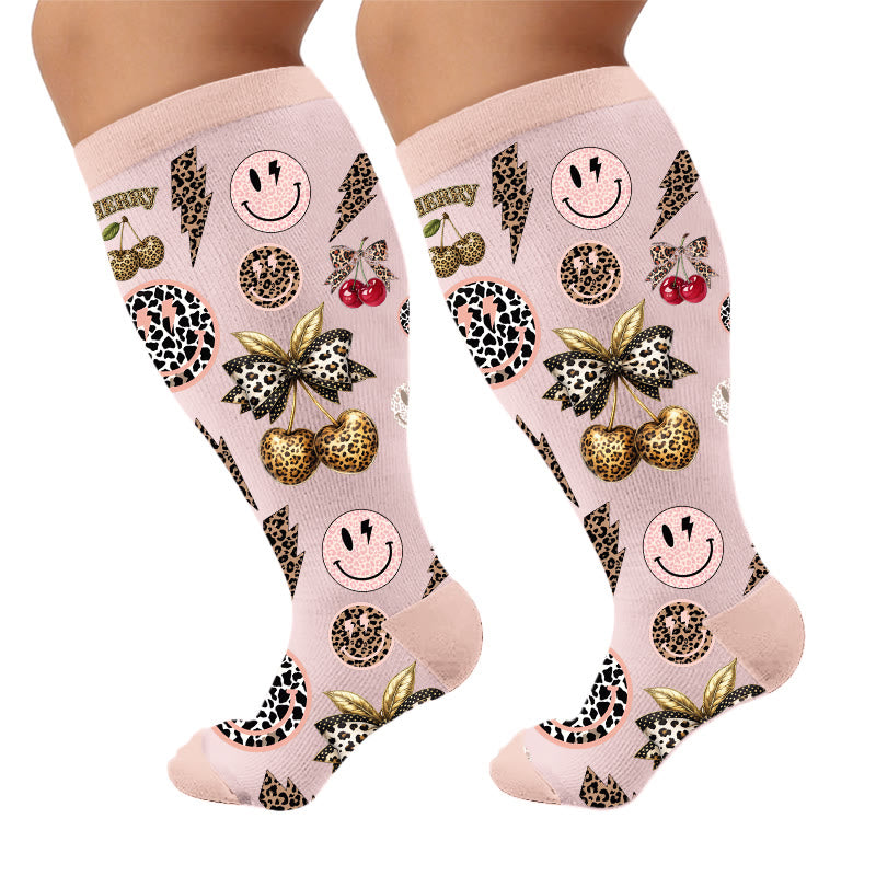 Plusock Plus Size Snake Leopard Print Compression Socks - Cherry(1 Pair) - 4XL - image 5