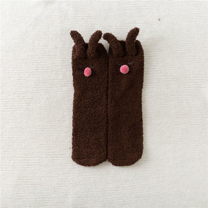 Plusock Plush Rabbit Ears Quarter Socks(3 Pairs) - Coffee - EU36-40(US3-7) - image 12