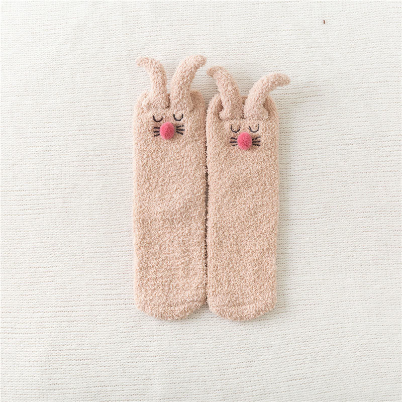 Plusock Plush Rabbit Ears Quarter Socks(3 Pairs) - Khaki - EU36-40(US3-7) - image 11